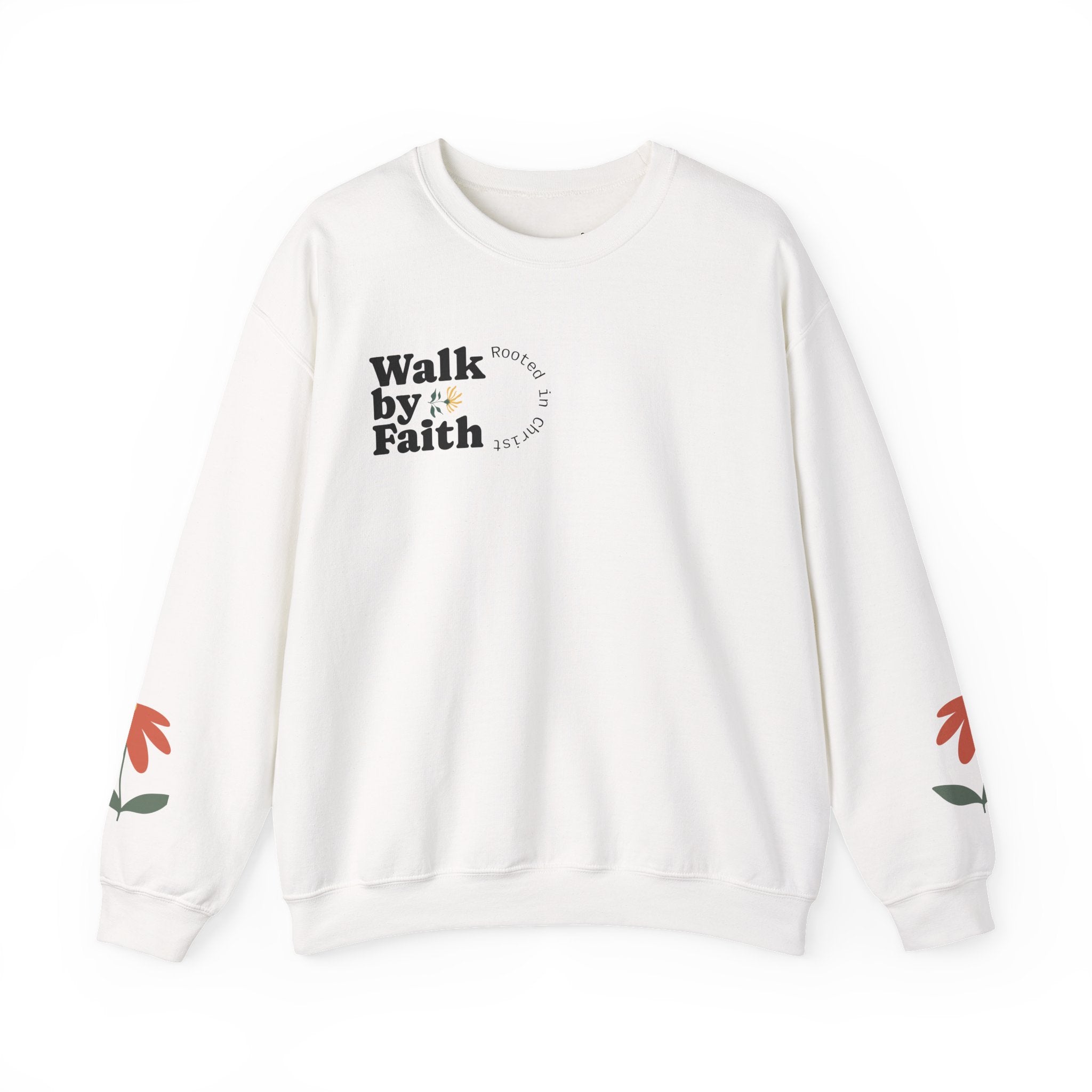 Walk by Faith sweatshirt | Floral sleeve crewneck