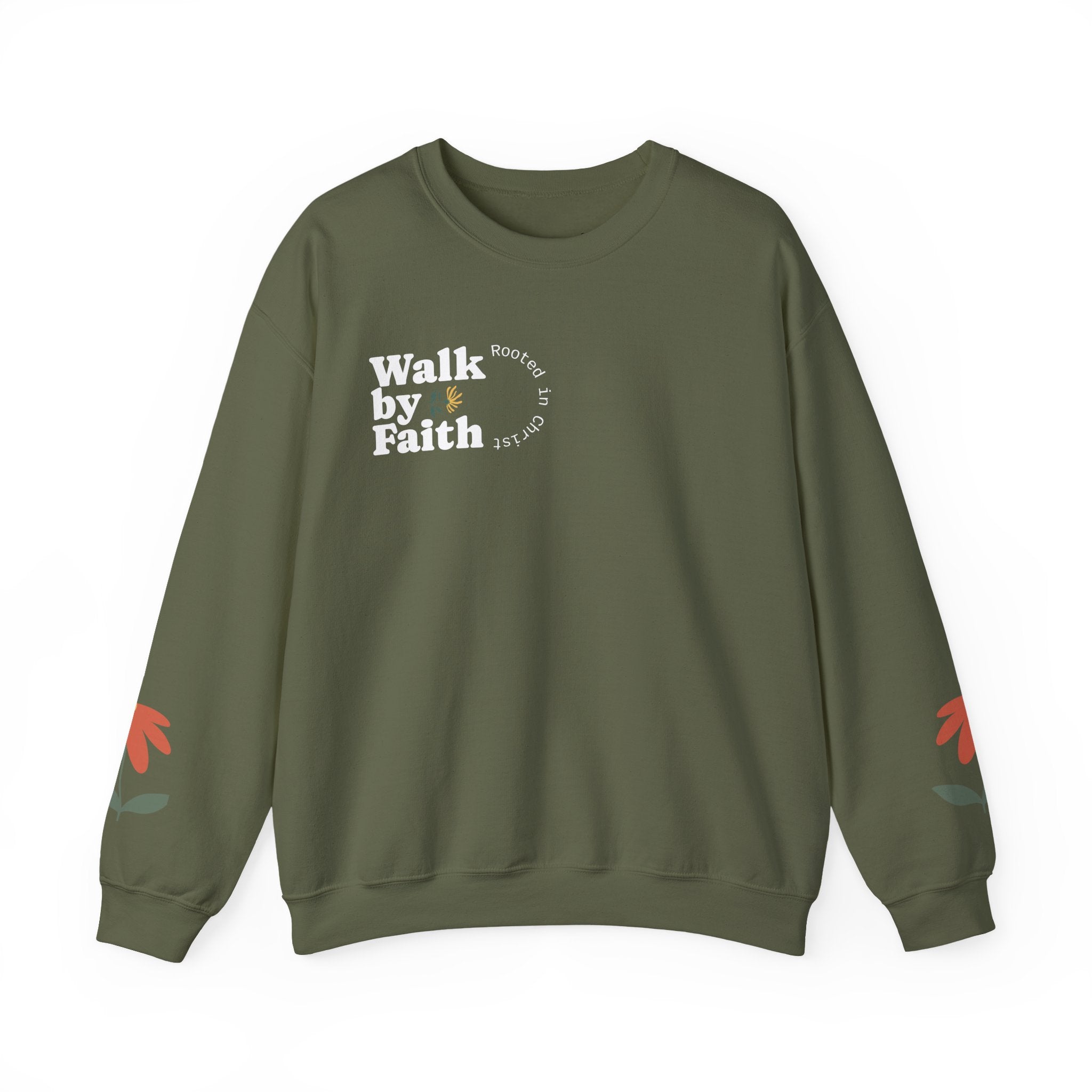 Walk by Faith sweatshirt | Floral sleeve crewneck