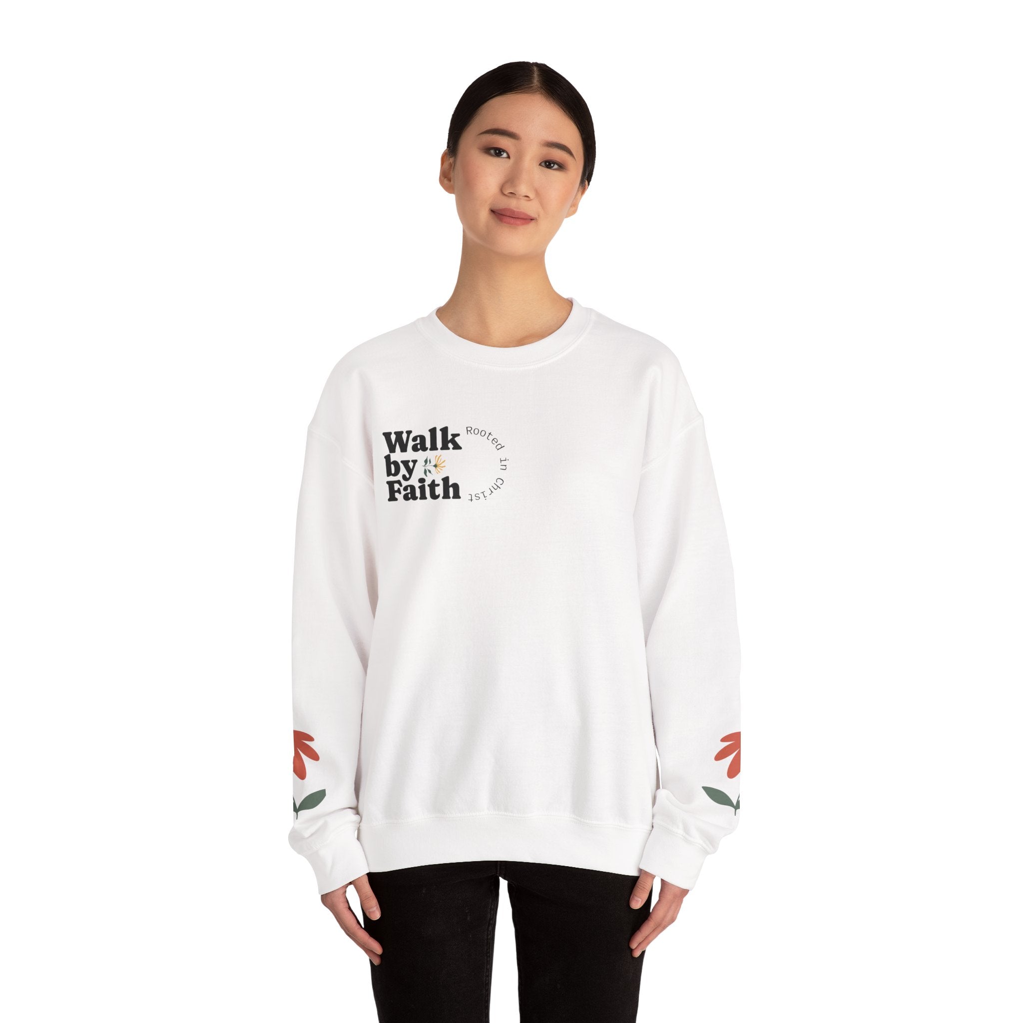 Walk by Faith sweatshirt | Floral sleeve crewneck
