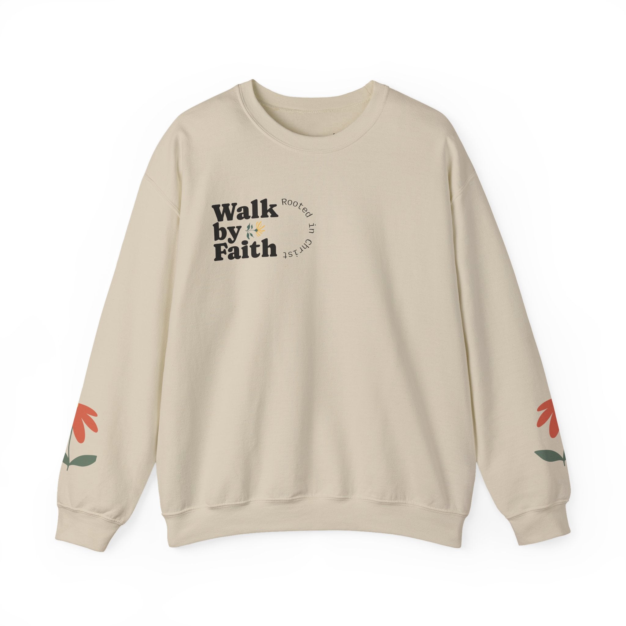 Walk by Faith sweatshirt | Floral sleeve crewneck